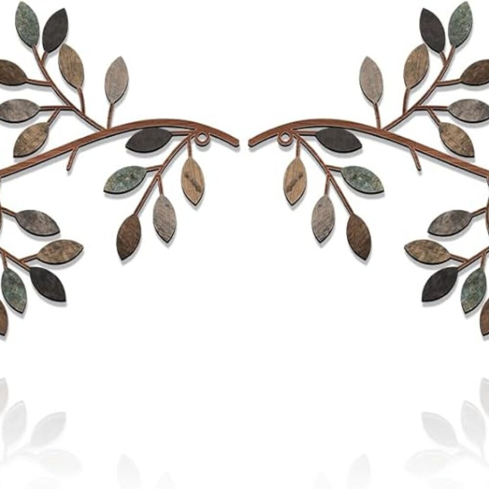 2 Pieces Metal Tree Leaf Wall Decor Vine Olive Branch Leaf Wall Art Wrought Iron